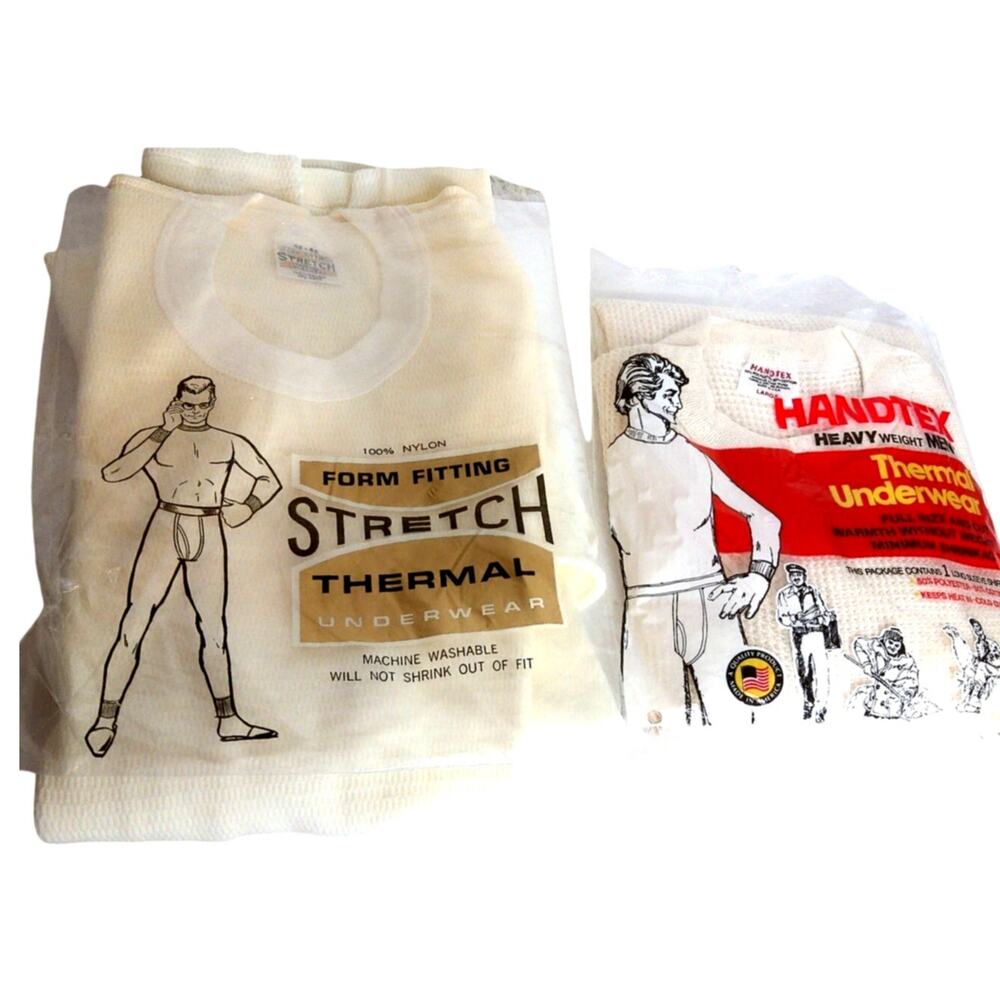 Vintage Mens Thermal Underwear Set Handtex Oneita Waffle Knit 2pk Size Large